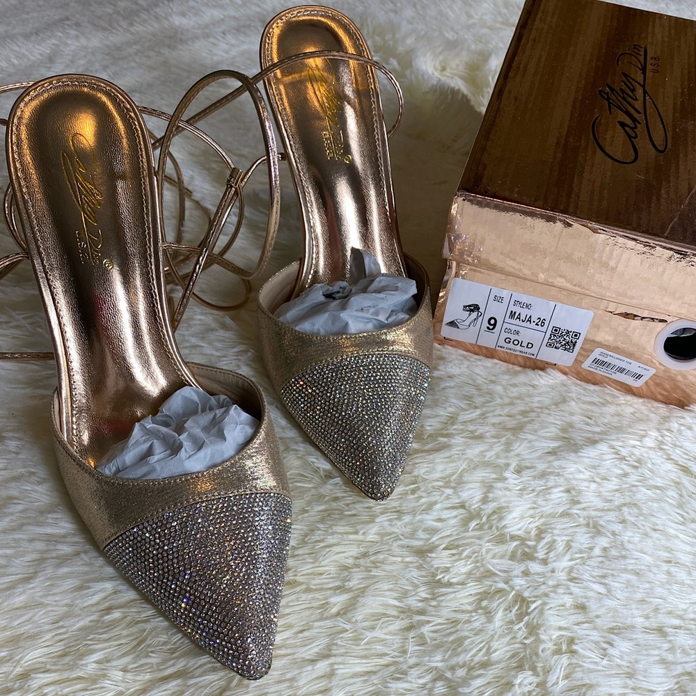 Pointed Rhinestone Lace-Up Heels - Picture 6 of 10